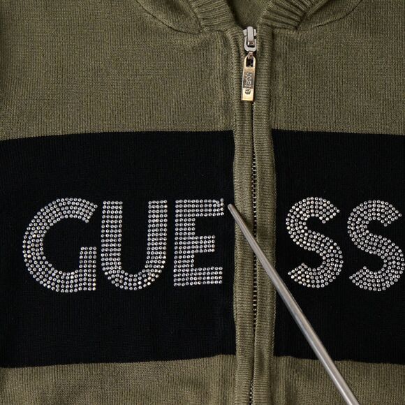 Y2K Guess Studded Hoodie Women Small Embellished Logo Vtg 2000s 90s Varsity Edge - Picture 8 of 9